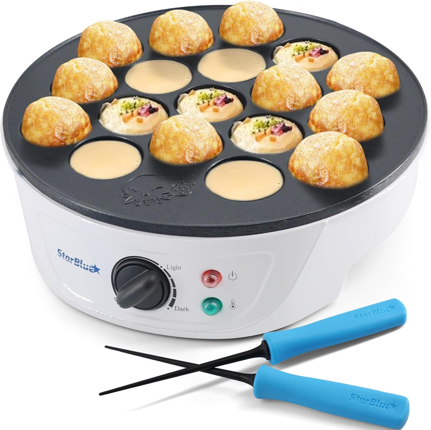 Starblue Takoyaki Maker Machine with FREE Takoyaki Picks - Temperature Control 18 Holes Electric Pan for Japanese Octopus Balls 220V 60Hz 700W UK Plug with AU Adapter