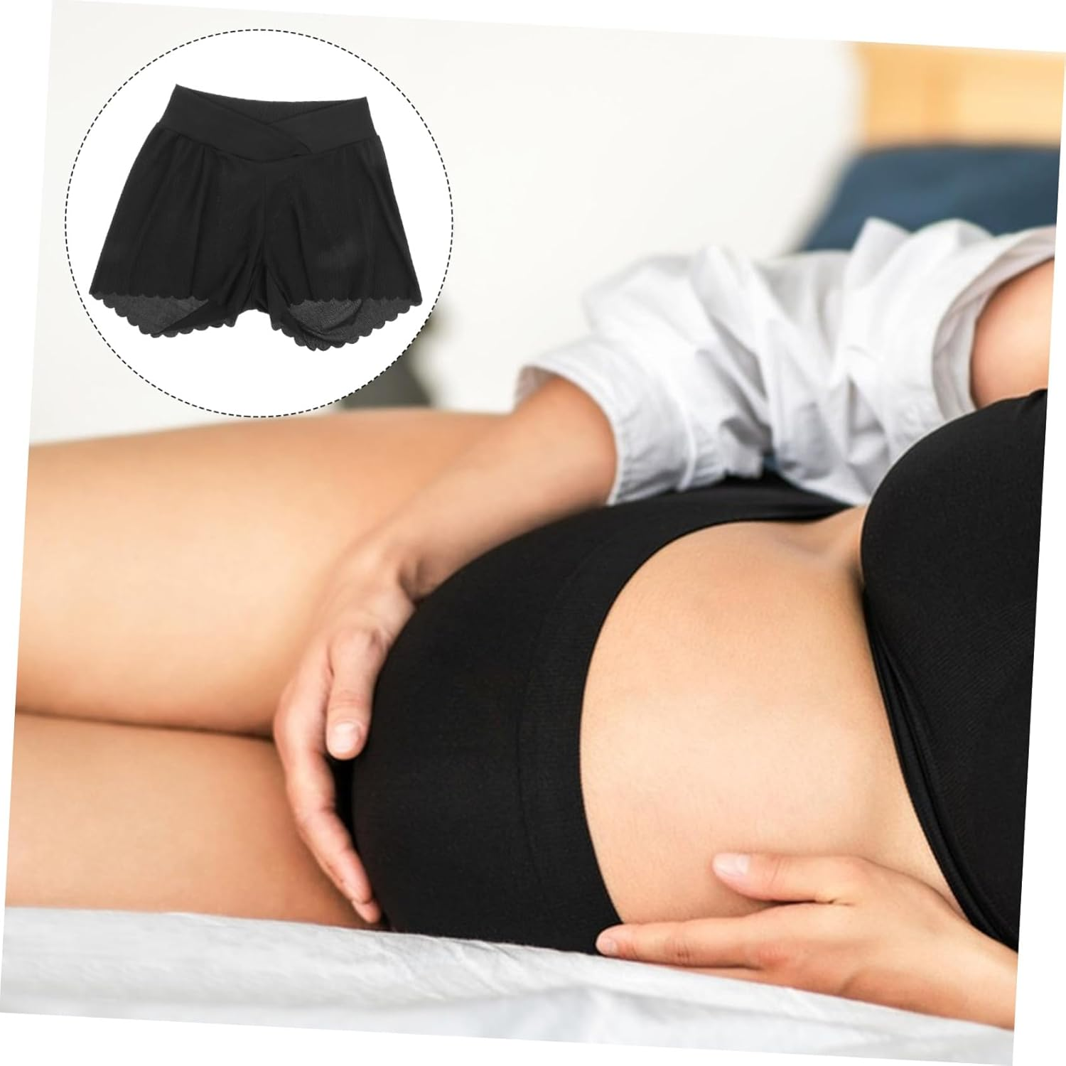 SAFIGLE Lightweight Maternity Shorts High Waist over Belly Pregnancy Sleepwear and Postpartum Lounge Shorts Soft Comfy Flexible Casual Wear for Pregnant Women Black