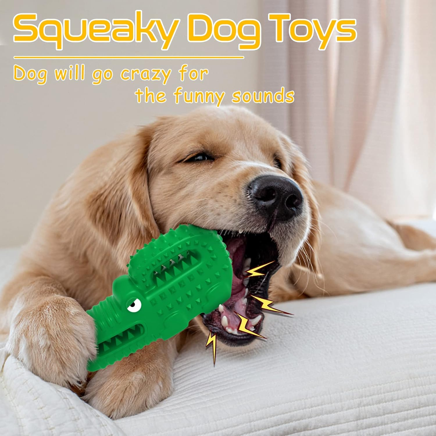Zimtty Squeaky Dog Toys, Indestructible Durable Chew Toys for Aggressive Chewers, Tough Alligator Rubber Super Chewer Dog Toys image number 2
