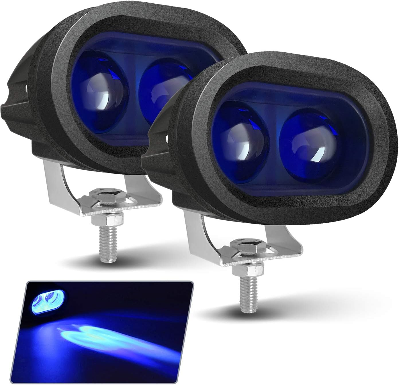 Motorcycle LED Fog Lights U7 Spotlight Daytime Running Lights with Green Angel Eyes Halo Ring and Switch 2-Sets