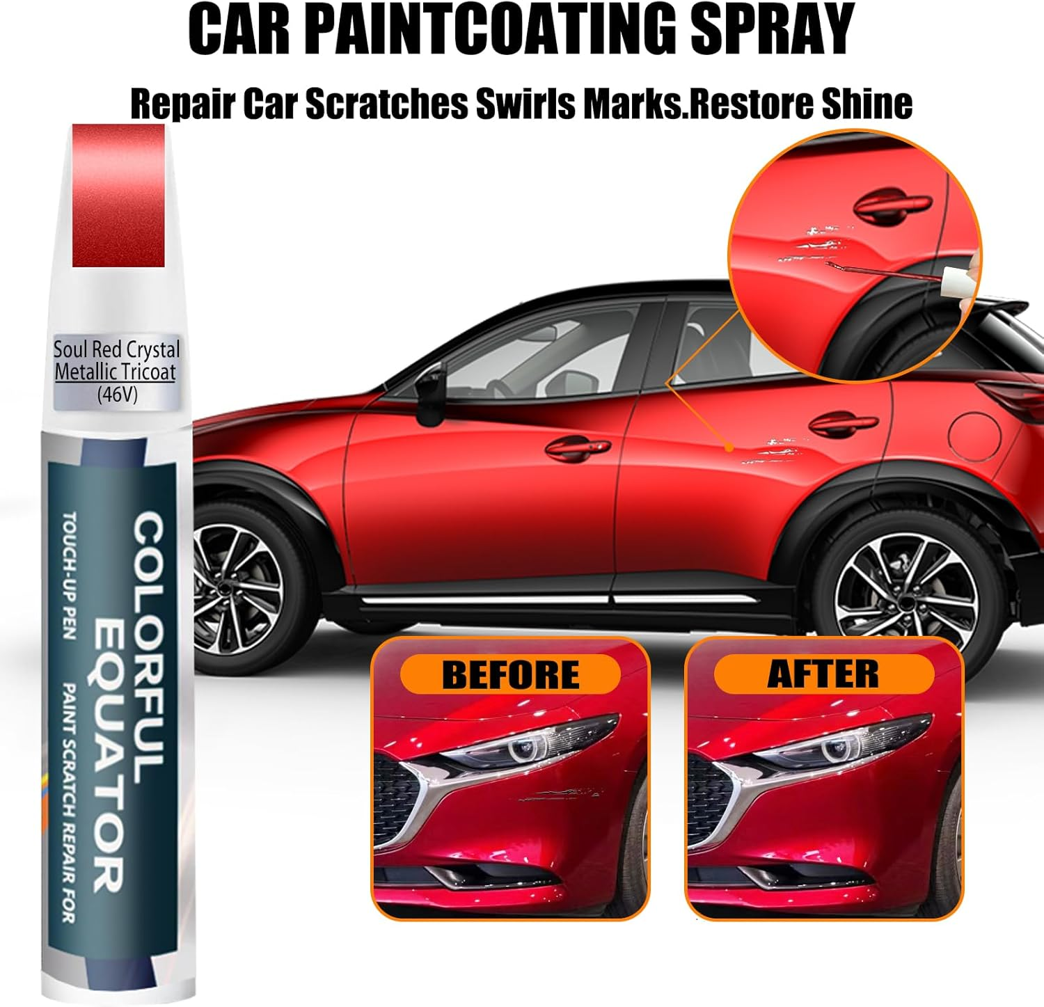 46V Soul Red Crystal Metallic Tricoat Touch up Paint for Mazda, Car Paint Pen Scratch Repair Two-In-One Touch up Paint, Premium Car Scratch Remover for Deep Scratches image number 3