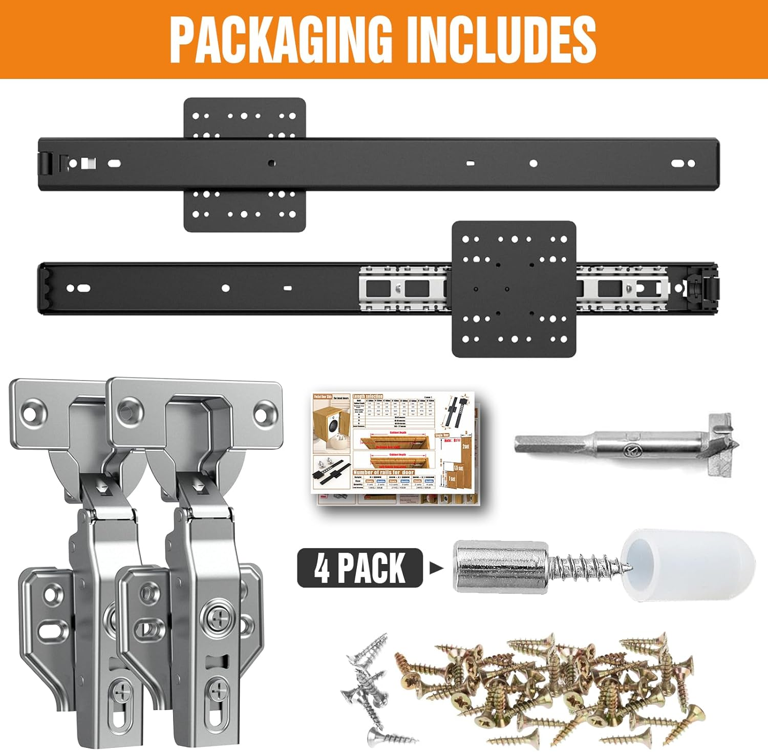 Pisman Pocket Door Slides 16 Inch 2 PCS and Hardwares for Inset and Cabinet Door, Disappearing and Hidden the Slides and the Hinges. image number 5