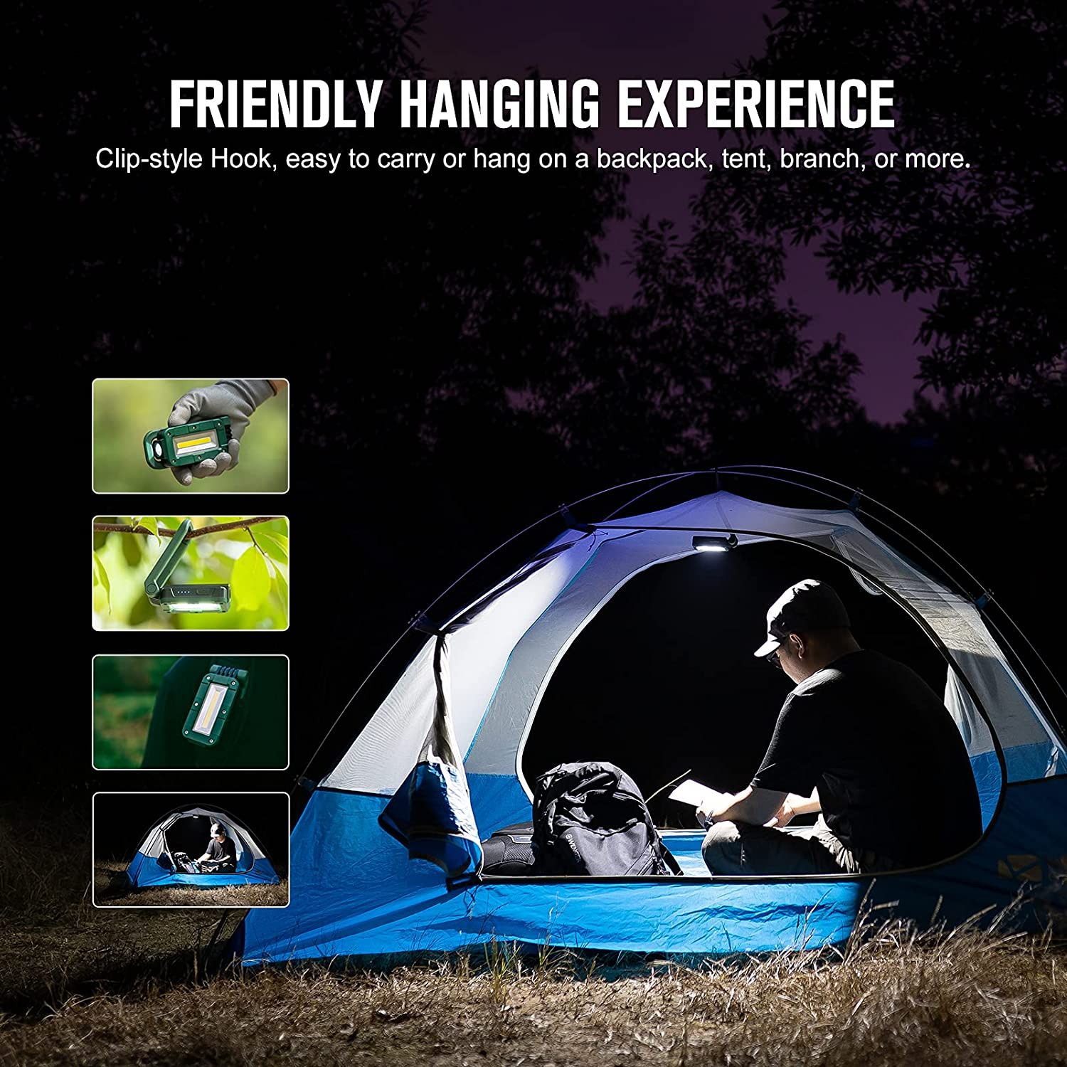 OLIGHT Swivel COB LED Work Light Adjustable Portable Handheld Torches Max400 Lumens Rechargeable IPX4 Waterproof Max 90H with Magnetic Base and Hanging Hook(Moss Green) image number 3