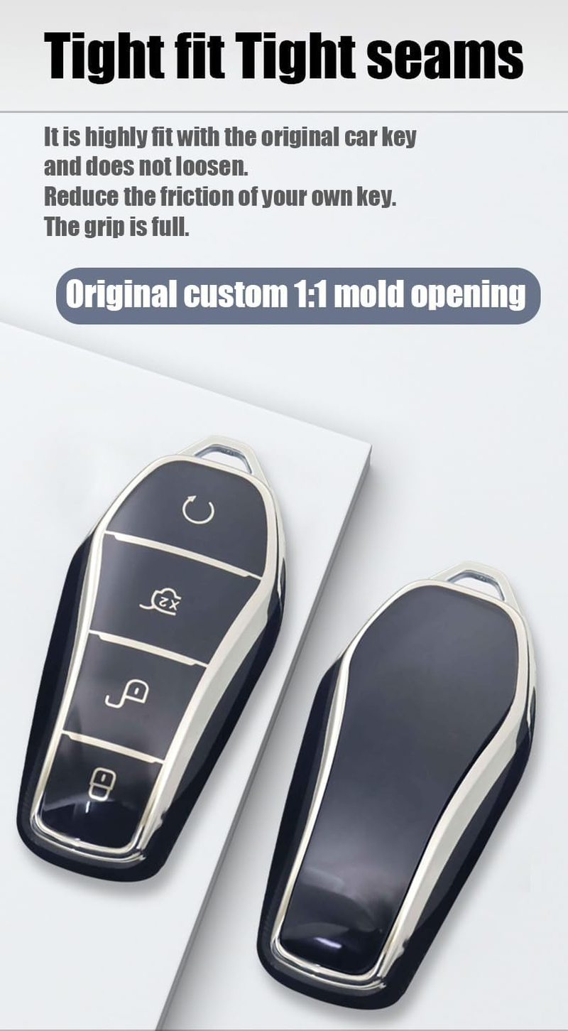 TPU Key Fob Cover with Keychain Fit for BYD Han Ev Tang Dm / Qin plus 4 Button Key Case Protector Key Cover Purple - Purple image number 2