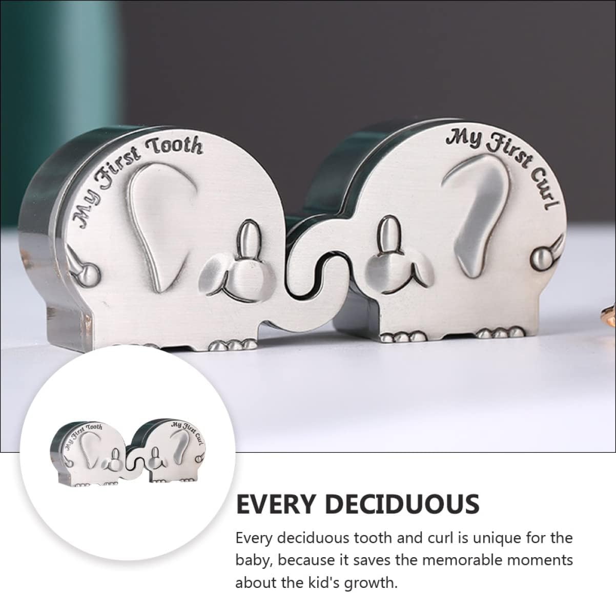 RORPOIR My First Curl Tooth Box Baby Tooth Fairy Keepsake Box Baby Hair save Box Elephant Design image number 3