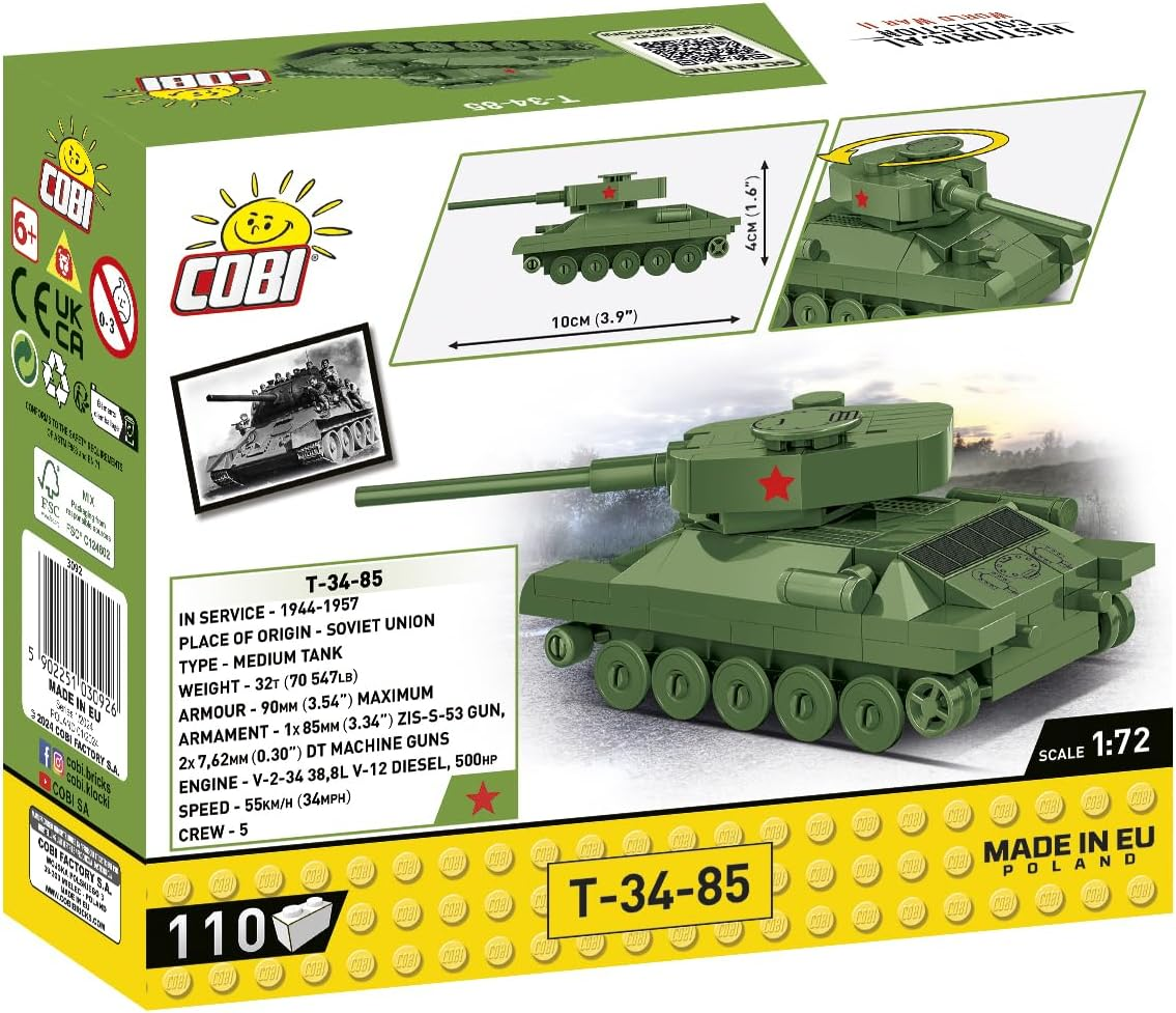 Cobi WW2 T-34-85 Tank Model Kit (110 Piece Set) image number 4