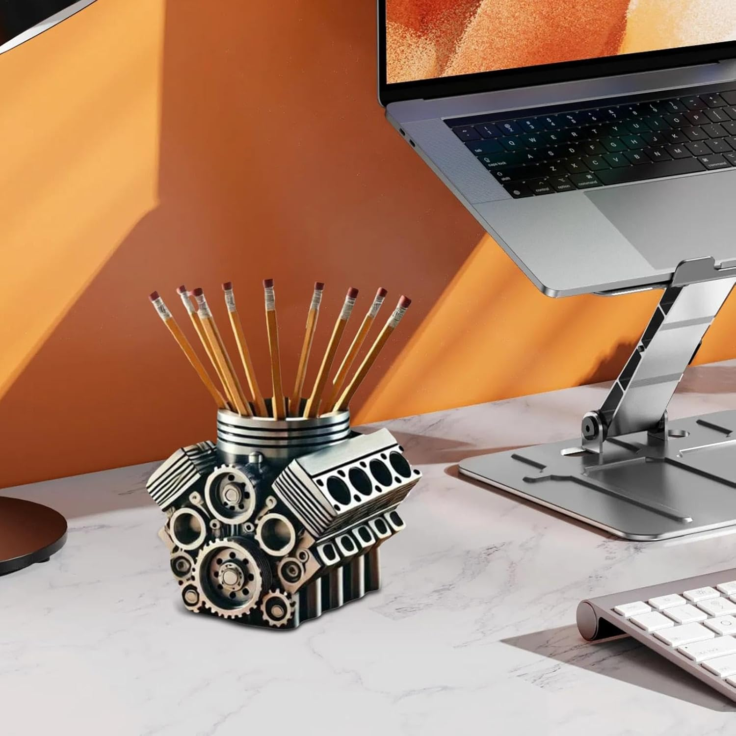 Engine Pencil Holder, Creative Pencil Holder, Stationery Storage, Mechanical Design Organizer, Supplies, Desk Accessory, Home Office Decor, 4.72X4.53X3.94 Inches image number 4
