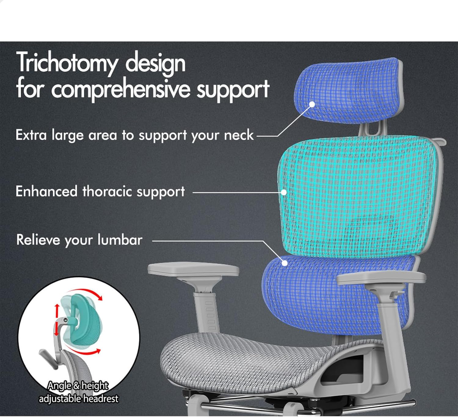 ALFORDSON Ergonomic Office Gaming Chair with 3D Armrest Prox Series, Executive Study Chair with Adjustable Lumbar Support, Computer Desk Mesh Chair with Adjustable Headrest & Footrest, All Grey image number 3