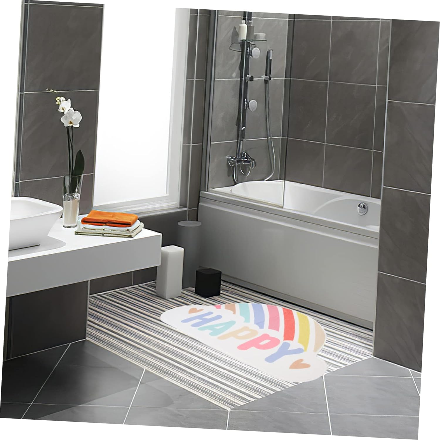 JOINPAYA Anti-Skid Rainbow Door Mat - Cute Absorbent Rainbow Bathroom Rug 60X40Cm for Kids Room and Home Use image number 5