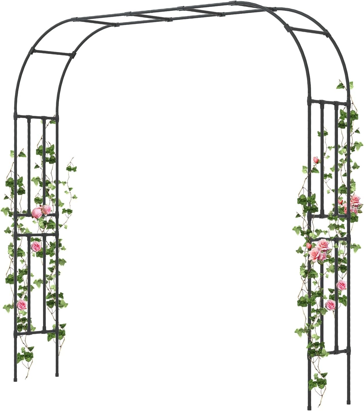 BUKLIYN Garden Arch Trellis - Length: 98.5In, Height: 94.5In Iron Garden Arch Arbor Trellis for Climbing Plants Outdoor - Garden Arch for Lawn, Party, Ceremony Wedding Decoration (Black) image number 4