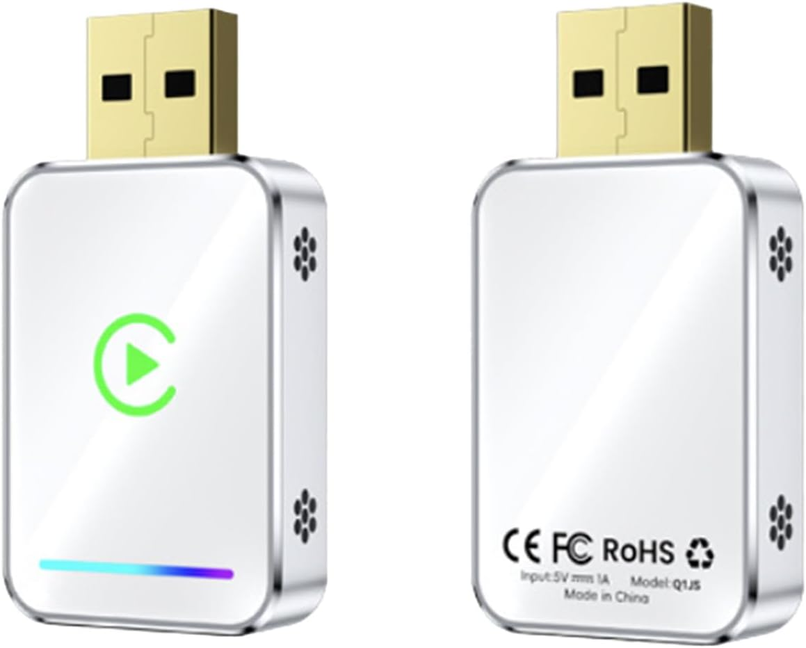 2-In-1 Wireless Carplay Adapter, Silver White Android Car Adapter,Golden Joint,Carplay Dongle，Suitable for Converting OEM Wired to Wireless, Plug and Play,Android 11+ image number 1