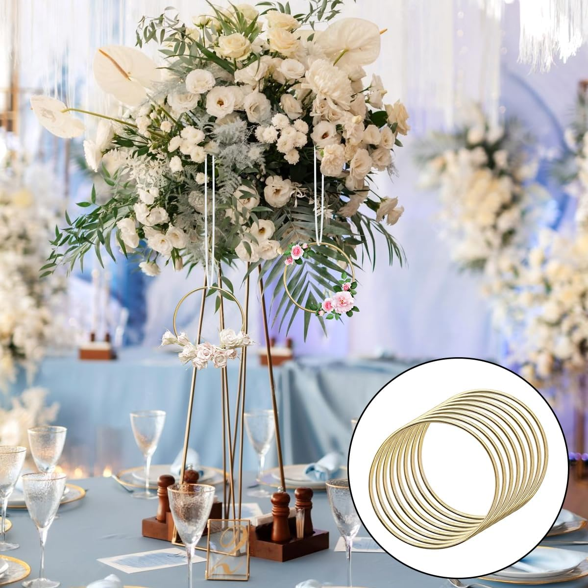 WELANE Dream Catcher Hoops, 8 PCS Gold Metal round Wreath Ring for Making Wedding Wreath, Dream Catcher, Wall Hanging Crafts (10Cm X 4Mm) image number 5