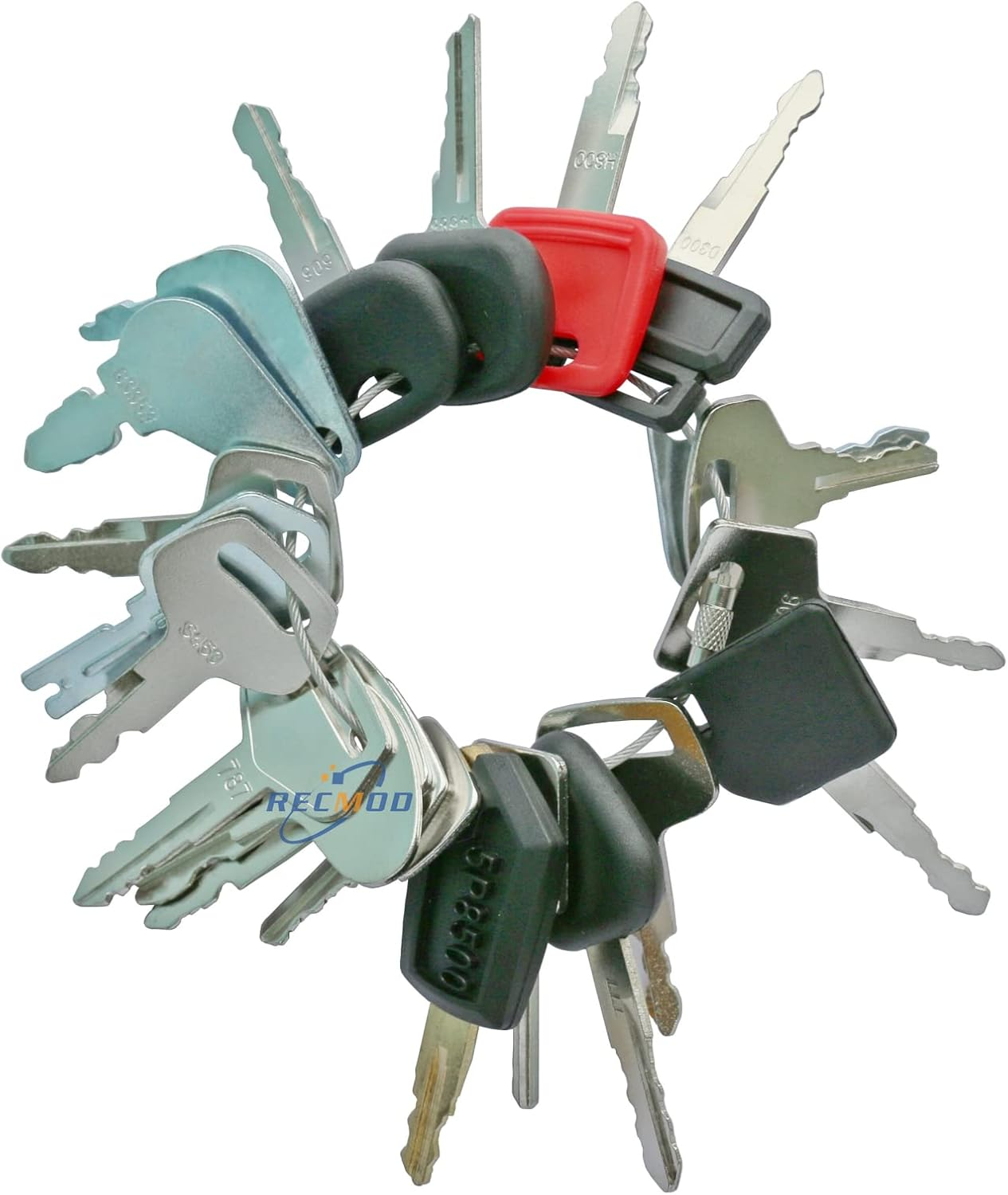 Recmod 23 Heavy Construction Equipment Ignition Keys Sets with Ring for Caterpillar Volvo Bomag Case JCB Takeuchi Indak Bobcat Hyundai Massey Ferguson Hyster Komatsu E320C