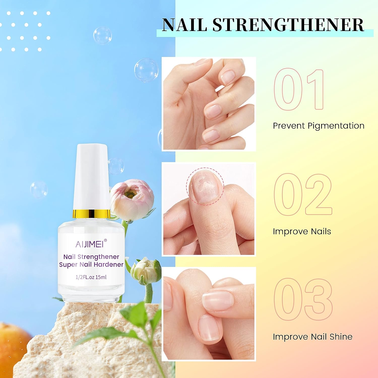 AIJIMEI 4In1 Professional Nail Kit Cuticle Remover Gel Cream Calcium Primer for Strengthening Nails Care with Nail Hardener Nail Strengthener & Cuticle Oil Pen image number 2
