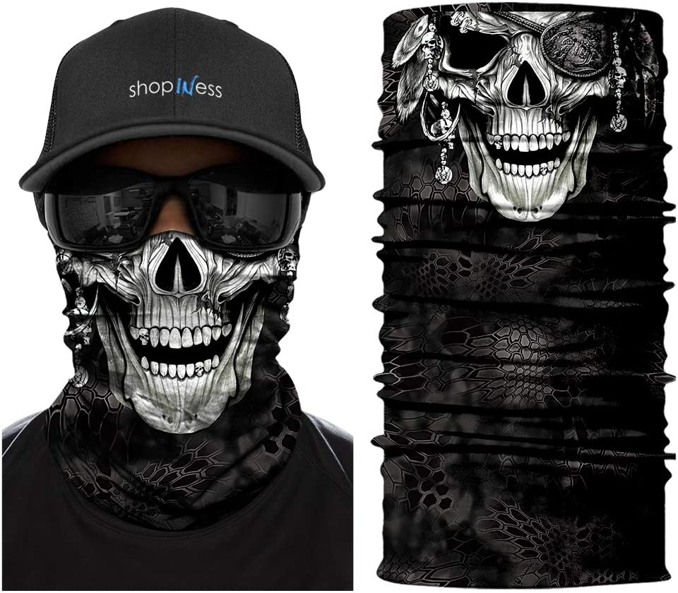 Shopiness Unisex Tube Scarf for Adults Multifunctional Headband Bandana Neck Gaiter with Ear Loops for Motorbike Sport Parties Halloween and Carnival Outdoor Activities - Skull