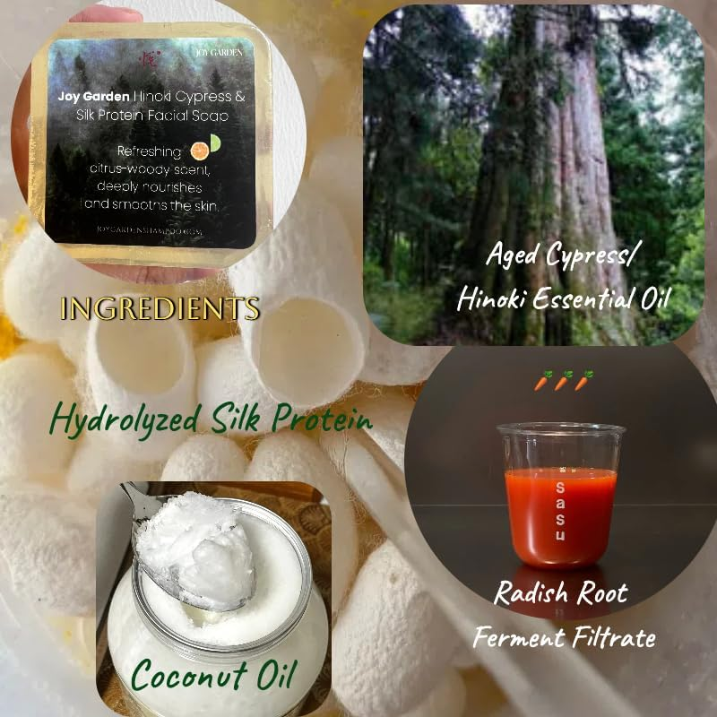 Joy Garden Hand Made Ali Mountain Hinoki Silk Protein Facial Soap Body Soap Bar Rich, Long-Lasting Woody Scent with a Hint of Citrus Aroma with a Calming Effect Contain Hydrolyzed Silk Protein image number 4