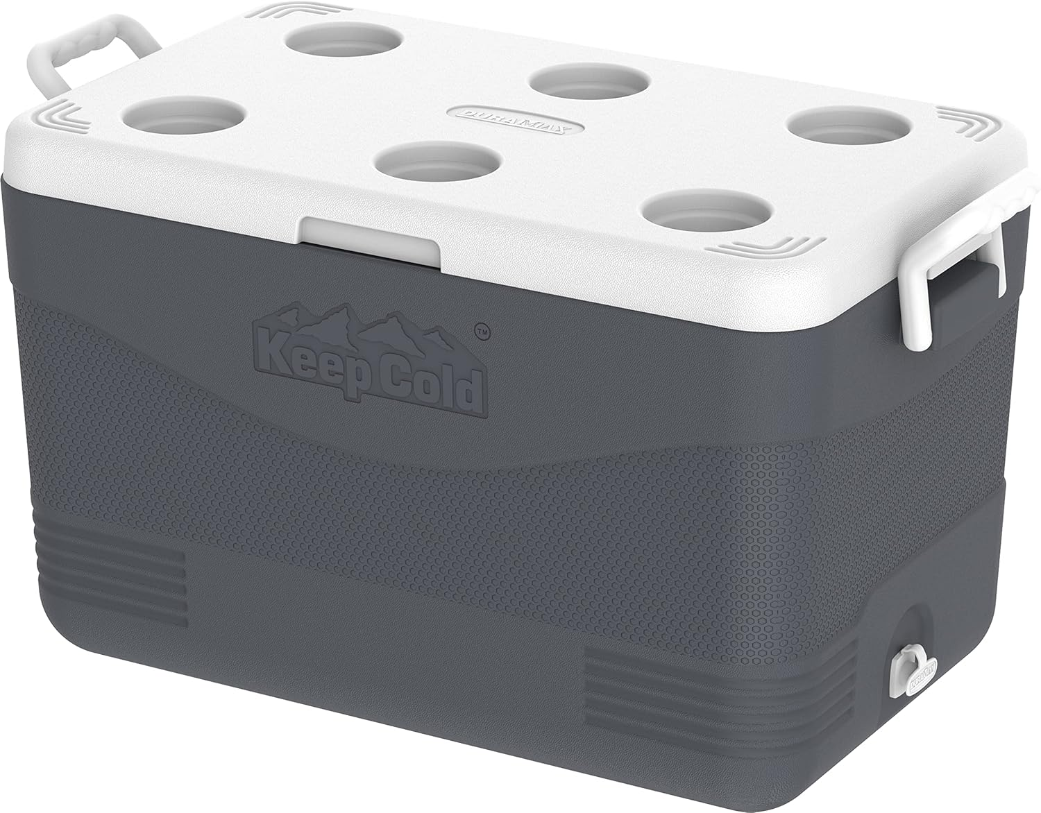 Duramax Picnic Icebox 60L, High Performance Cool Box with PU Insulation, Portable Cooler, 4 Days of Ice Retention, Side Handles with Secure Lid Locking & Cup Holders, Durable Cooler Box, Light Blue