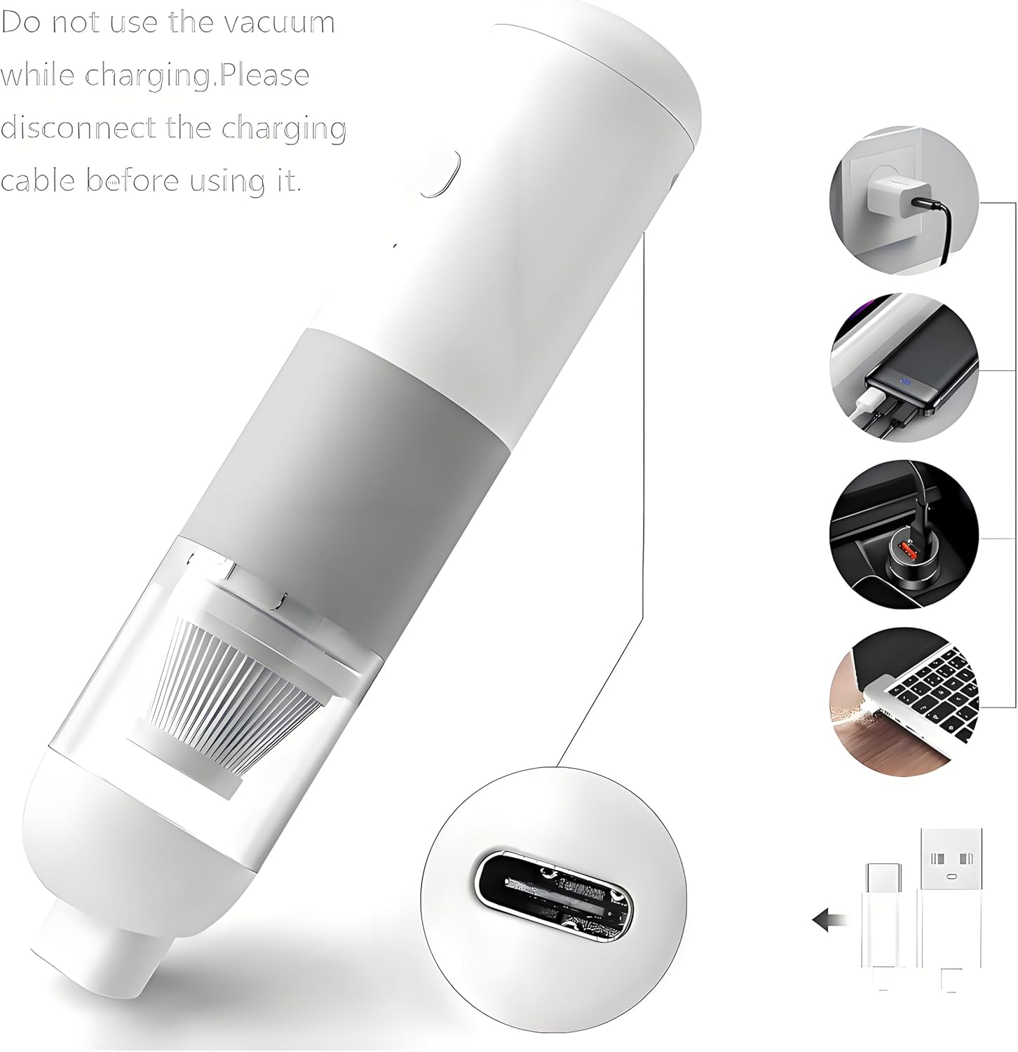 Car Vacuum Cleaner, Keyboard Cleaner,Cordless Handheld Vacuum, 3300Pa Suction Power, 120W Input, 1500Mah Rechargeable Battery, Portable Mini Vacuum for Car and Home, Available in White-Grey.