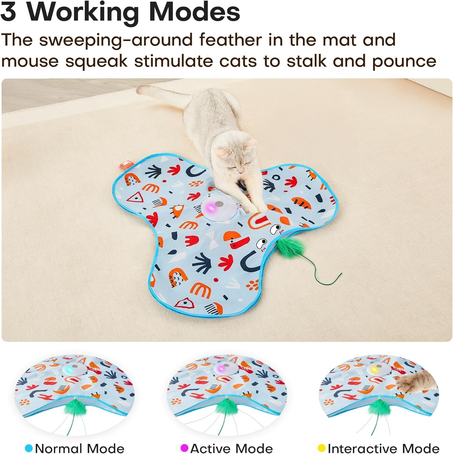 Nestcharm Interactive Cat Toy - Hide and Seek Feather Wand with Unpredictable Movement, Automatic Rechargeable Kitten Toy, Indoor Exercise Kicker for All Breeds, Floral Cover