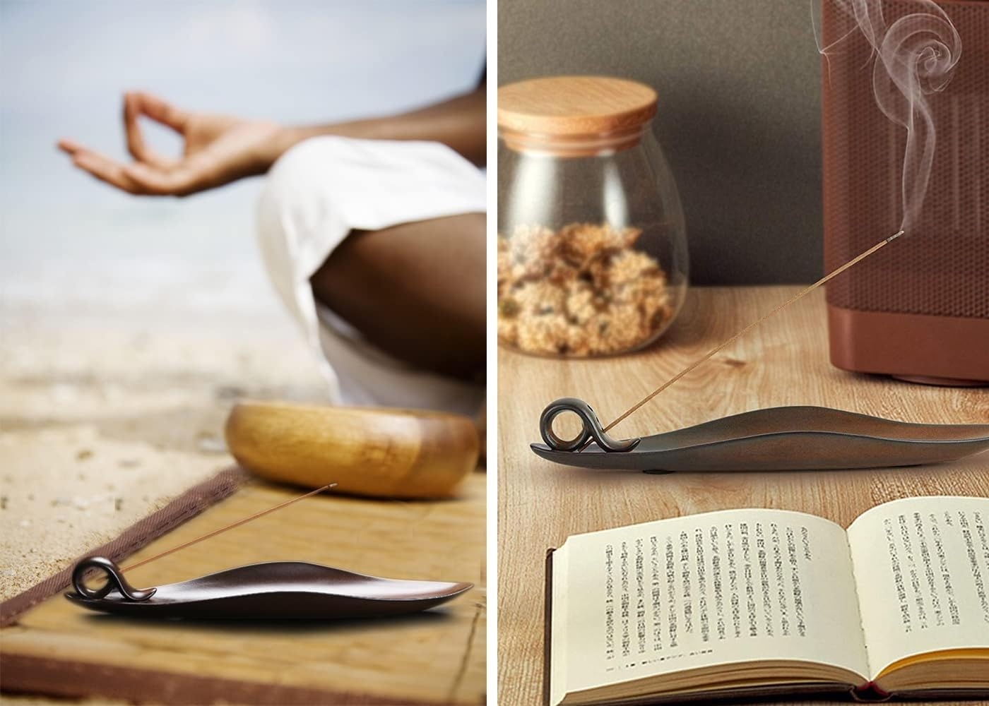 Incense Holder Set - 9 Inch Incense Leaf Boat Stick Holder, & Leaf and Snail Incense Burner, Modern Natural Design, Ceramic Incense Ash Cather for Counters, Meditation Room, Yoga, Home, Office image number 2