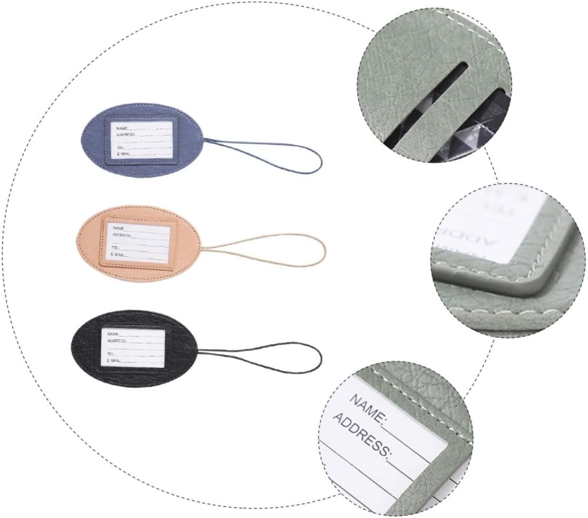 Homoyoyo 3Pcs Multifunctional Pu Leather Travel Id Tags round Cartoon Luggage Labels Random Colors for Easy Suitcase Identification image number 3