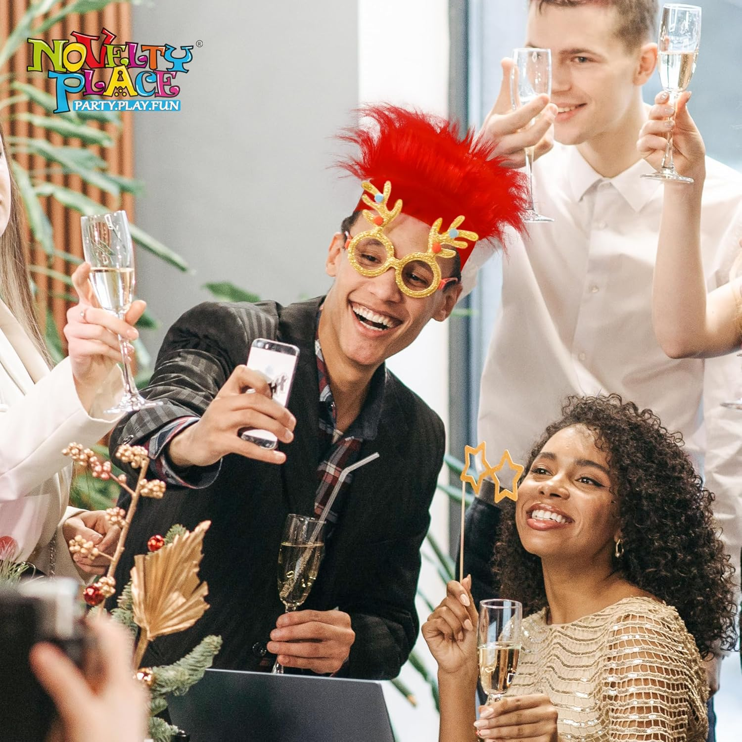 Novelty Place Red Hairy Costume Headband - Fun and Fuzzy Crazy Hair Wig Troll Hair Costume Accessory - Perfect for Sports Parties, Cosplay, Halloween - Fit Kids, Teens and Adults image number 1