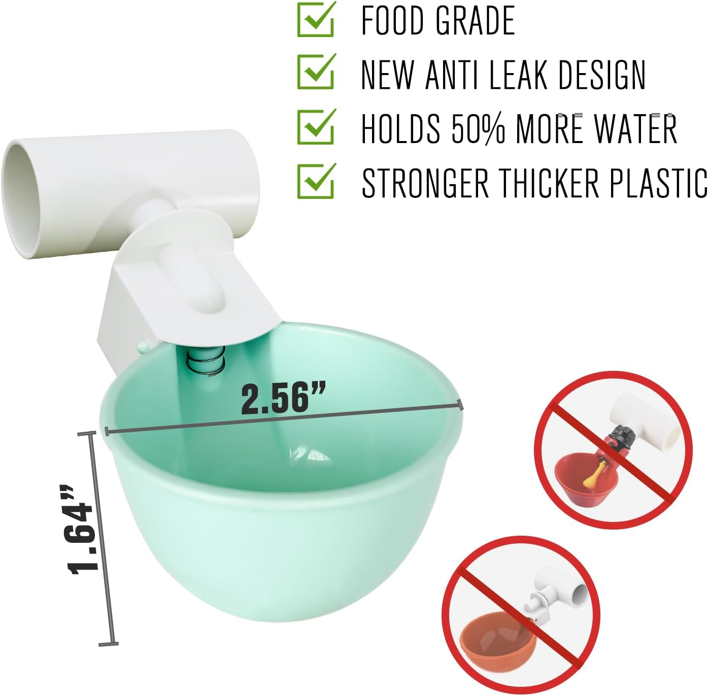Chicken Water Cups with PVC Tee Fittings for 1/2" Pipe, 8PC Automatic Chicken Watering System, Anti-Leak, Holds 50% More Water, Suitable for Chicks, Chicken, Duck, Quail, Birds, Turkey image number 3