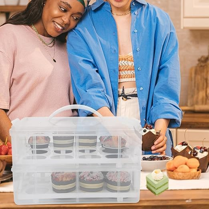 Cupcake Holder for 24 Cupcakes, Two Tier Container, Portable, Reusable, White image number 4