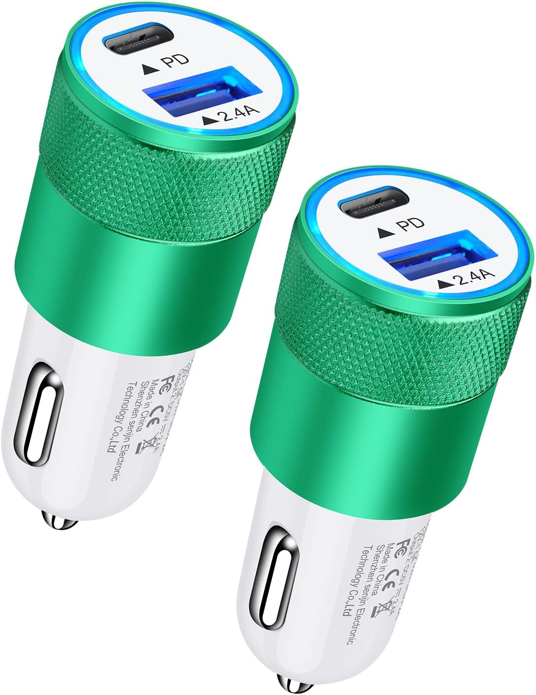 30W USB C Car Charger, [2Pack] PD 3.0 Fast Charge Dual Port USB Type C and 2.4A USB a Cargador Carro Lighter Adapter Base for Iphone 16, Ipad, Galaxy S25, LG, Google Pixel GPS, Z Play Droid, Motorola