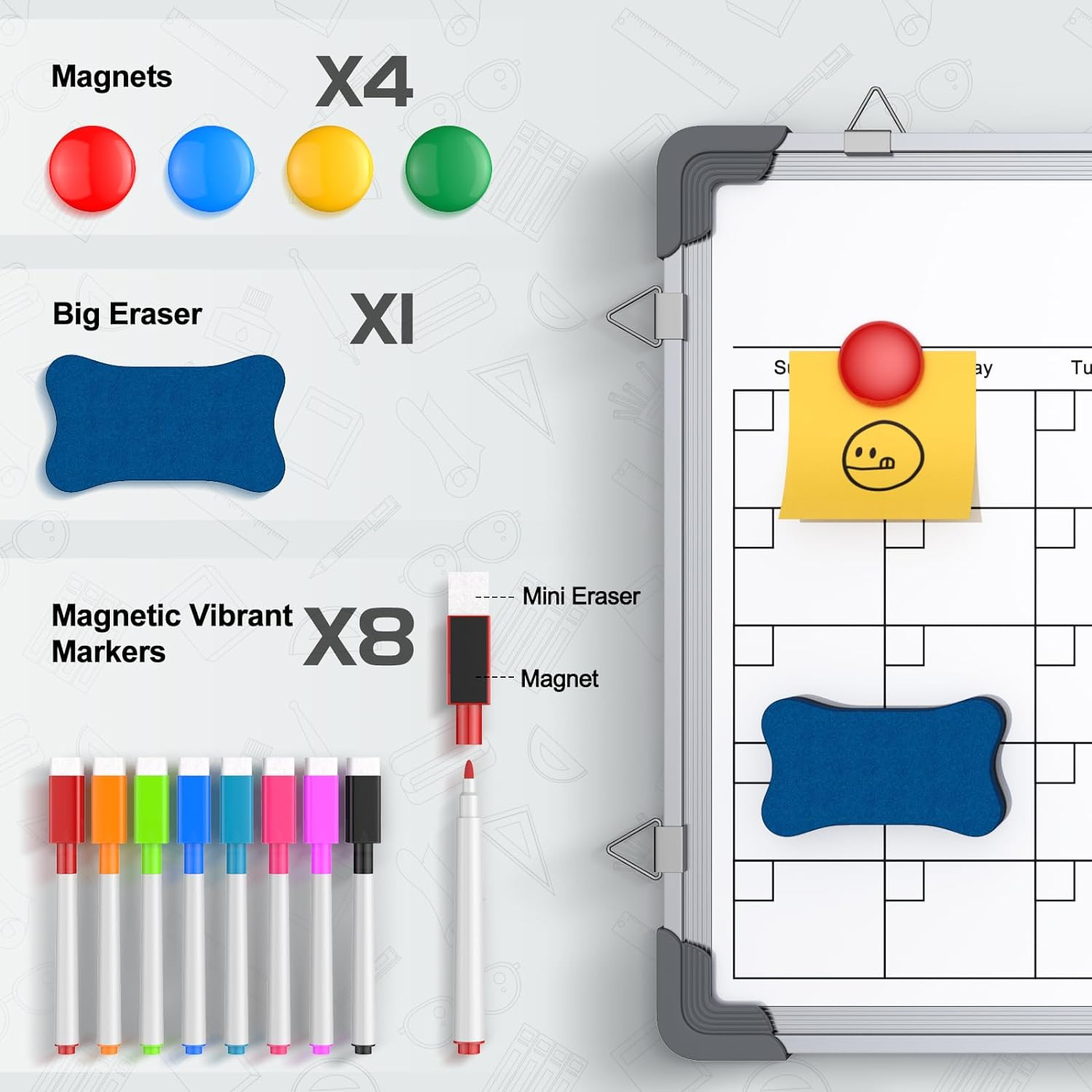 Dry Erase Calendar Whiteboard for Wall, Kwznob 16" X 12" Magnetic White Board Board, Small Wall Monthly Double Sided Boards Student, Home, Office (White) image number 1
