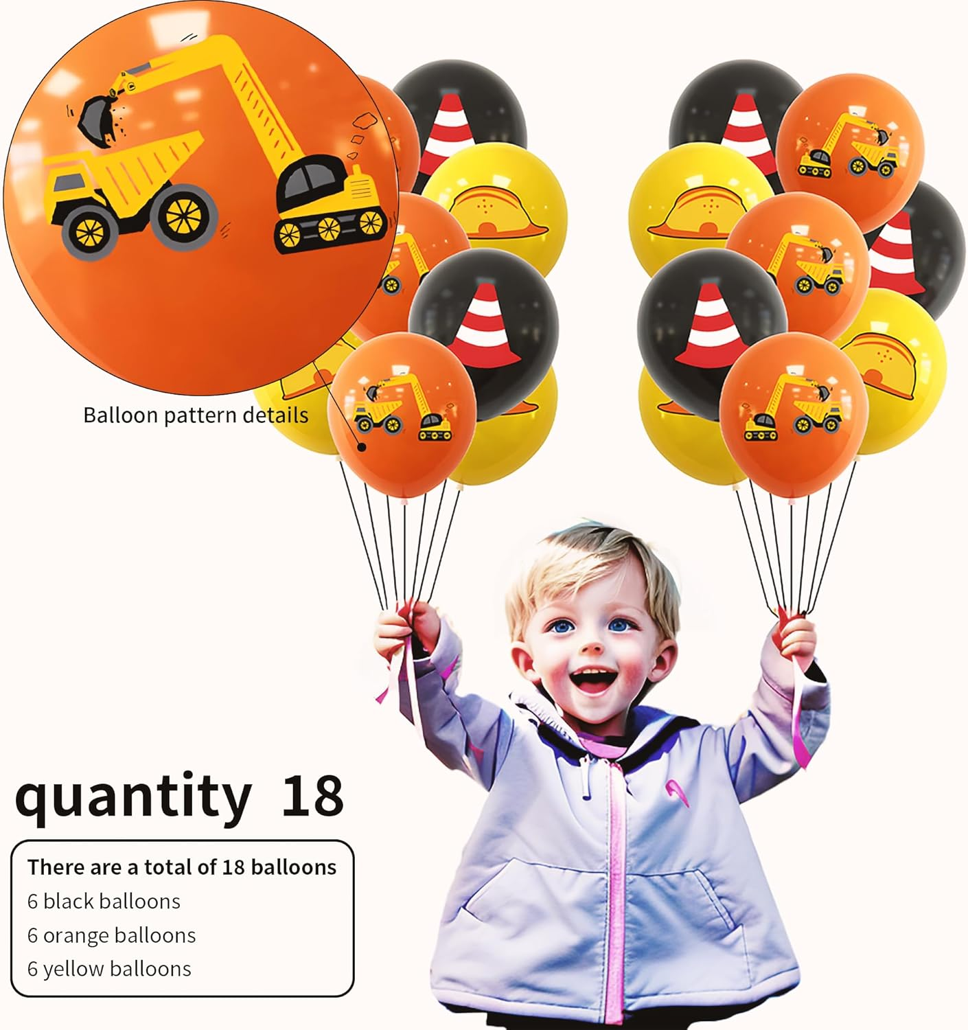 Birthday Party Decorations for Kids Construction Birthday Party Supplies Truck Car Themed Happy Birthday Banner Balloon Cake Topper for Toddler Boy Birthday Decorations Excavator Birthday Decoration image number 5