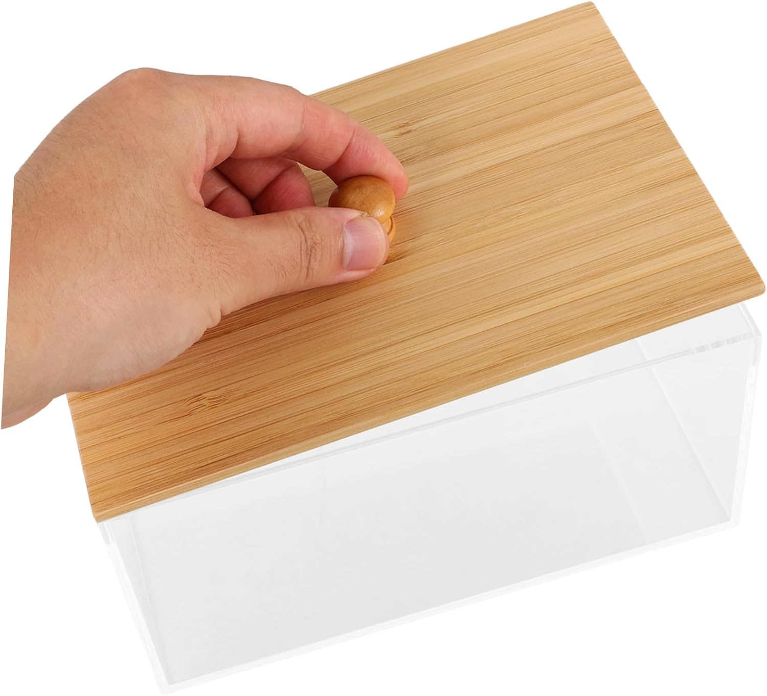 Acrylic Dryer Sheet Holder Bamboo Lid Laundry Room Storage Box for Dryer Sheets Easy to Use and Clean