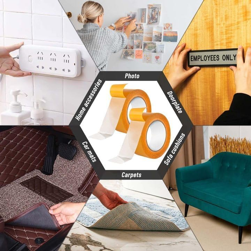 Strong Adhesive Double-Sided Mesh Tape, 2 in &times; 66 FT (20M) High Sticky Clear Tape, Fabric Tape Heavy Duty for Fixing Carpet, Rug, Cushion, Poster, DIY Crafts image number 1