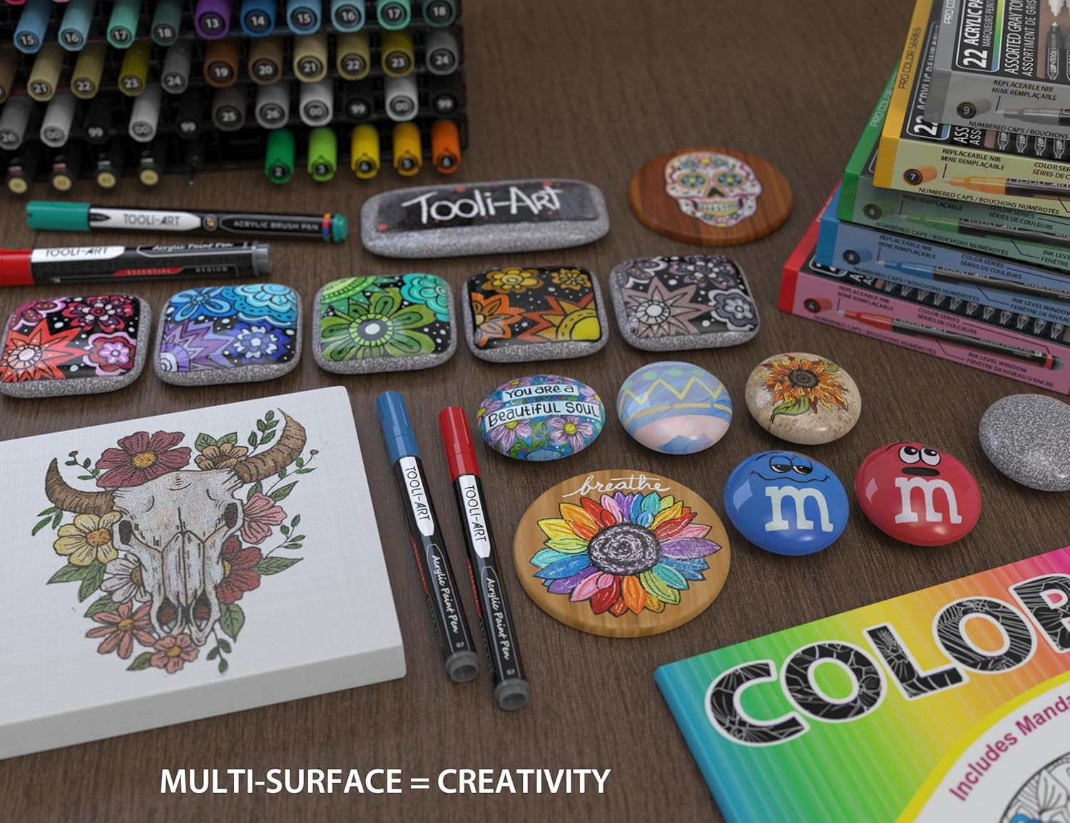 Acrylic Paint Pens 22 Assorted Gray Pro Color Series Markers Set 0.7Mm Extra Fine Tip for Rock Painting, Glass, Mugs, Wood, Metal, Canvas, DIY Projects, Outlining, Detailing. Non Toxic, Waterbased image number 2