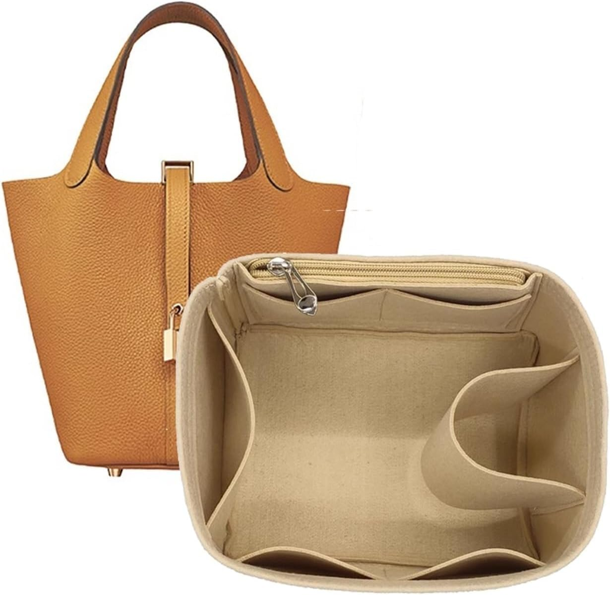 XIAOYIBAIHUOUK Bag Organizer Liner Storage Bag Insert for Hermes Picotin 18/22/26, Brown B