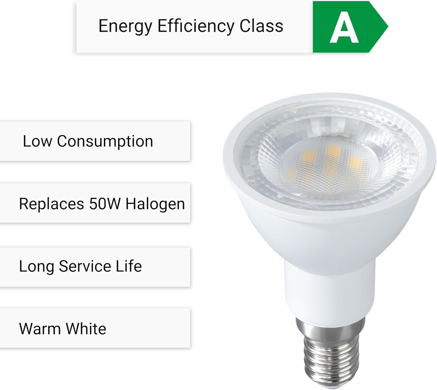 SEBSON Pack of 10 E14 LED Light Bulb 2.5 W 450 Lm - Energy Efficiency Class A, Replaces 50 W Halogen - E14 90&deg; 230 V Diameter 50 X 70 Mm