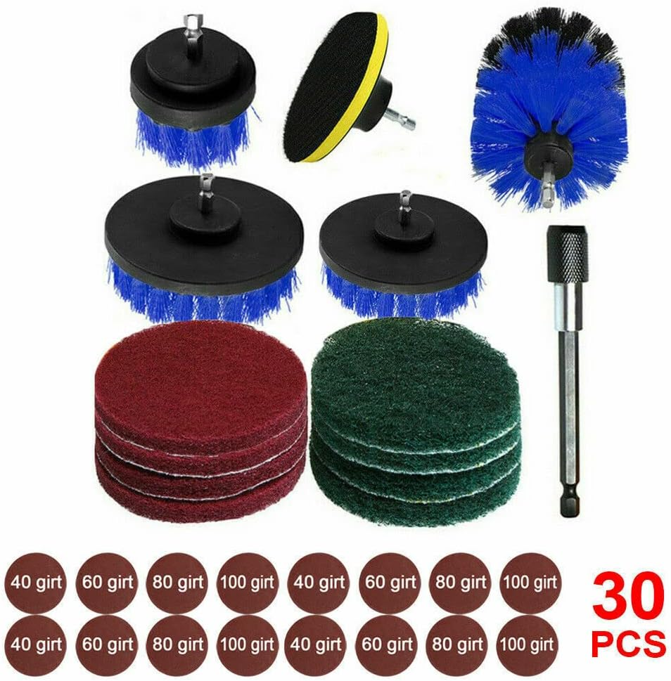 30PC Drill Brush Tub Clean Electric Grout Power Scrubber Cleaning Combo Tool (Blue) - Yellow image number 2