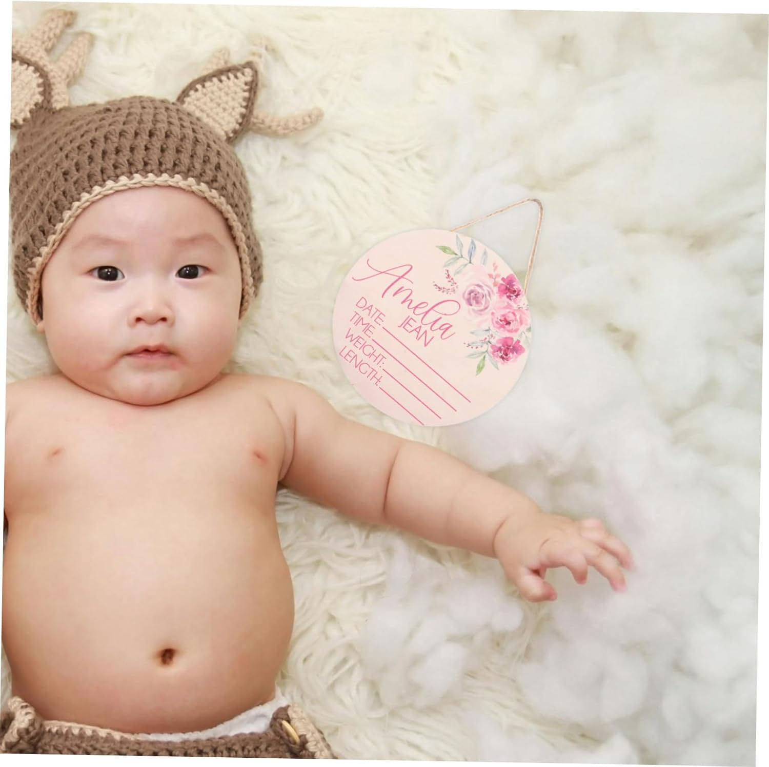 FRCOLOR 2Pcs Name Announcement Sign Wooden Newborn Name Plaques for Hospital Photo Props Growth Record Shower Gift image number 2