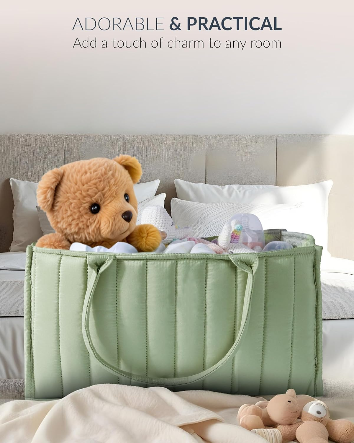 Baby Diaper Caddy Organizer, Nursery Diaper Storage Basket, Newborn Essentials, Baby Shower Gifts and Registry Must-Haves for Boy or Girl, Car Diaper Caddy image number 3