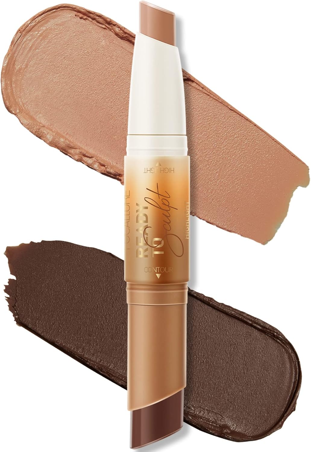 FOCALLURE 2 in 1 Cream Bronzer and Highlighter Stick,Non-Greasy & Non-Drying Contour Pencil,Easy to Create a Natural Matte Finishing,Long Lasting & Waterproof Face Brighten Make up Pen,Custard SAUCE