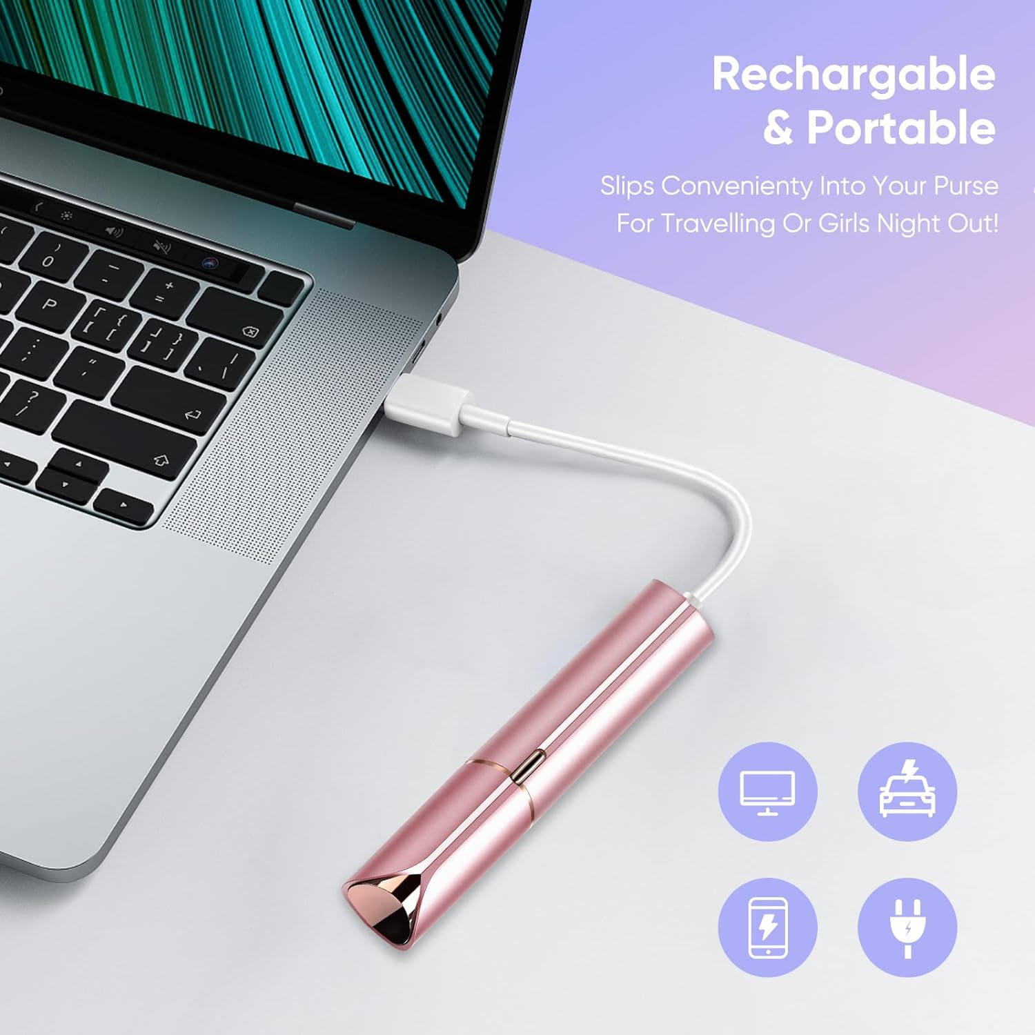 Xinvinx Facial Hair Removal for Women- as Seen on TV Painless Face Shaver -Painless Womens Facial Hair Remover with 2 Replacement Heads, Lipstick-Sized, USB Rechargeable（Rose Gold） image number 4