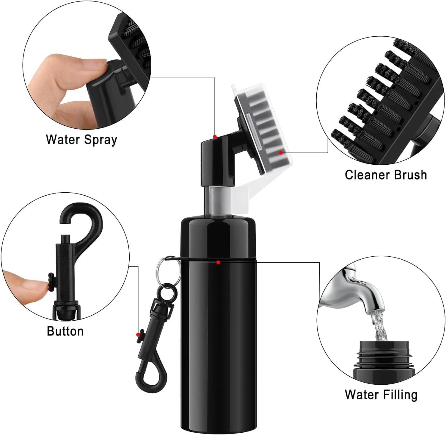 Golf Cleaning Brush,Pro Golf Club Brush Cleaner with Retainer Clip and Squeeze Water Bottle, Large Cleaning Coverage, Nylon Brush, Portable, Lightweight, Anti-Leak Bottle image number 2