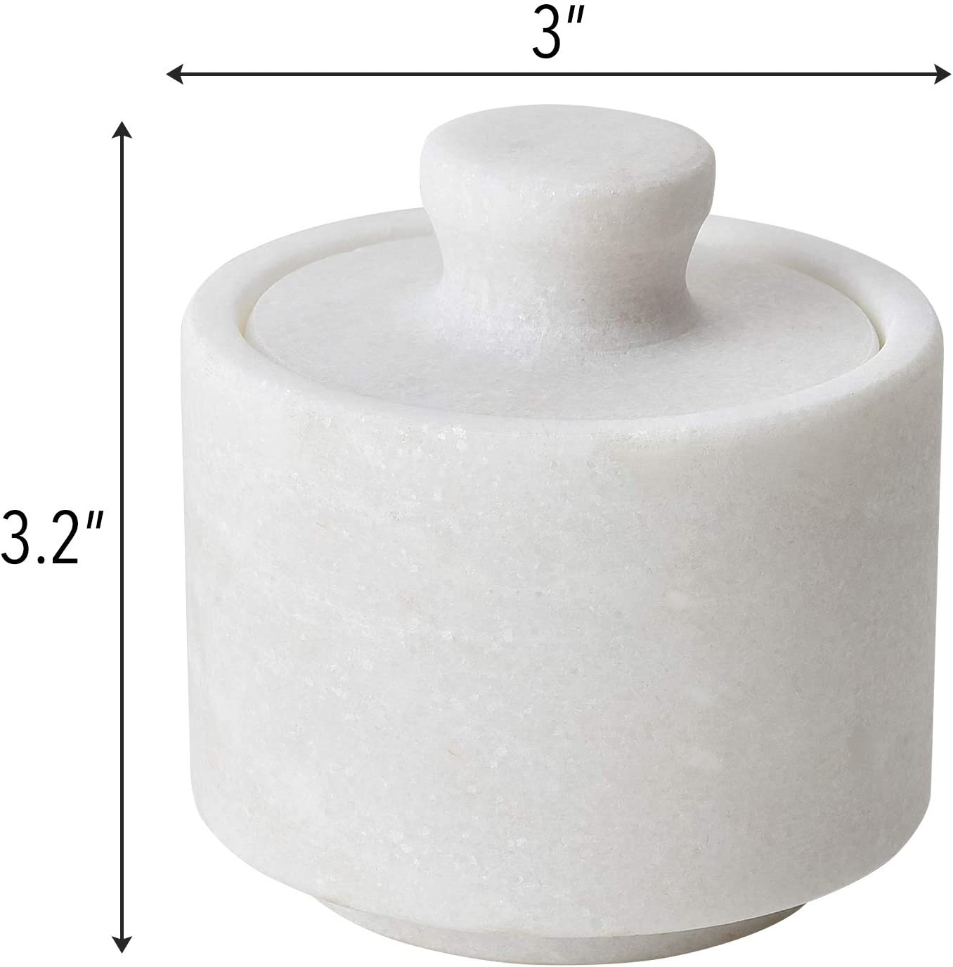 Rissetree White Marble Salt Cellar Keeper with Lid, Classic Style, Spice Jar, 3" X 3" Diameter image number 1
