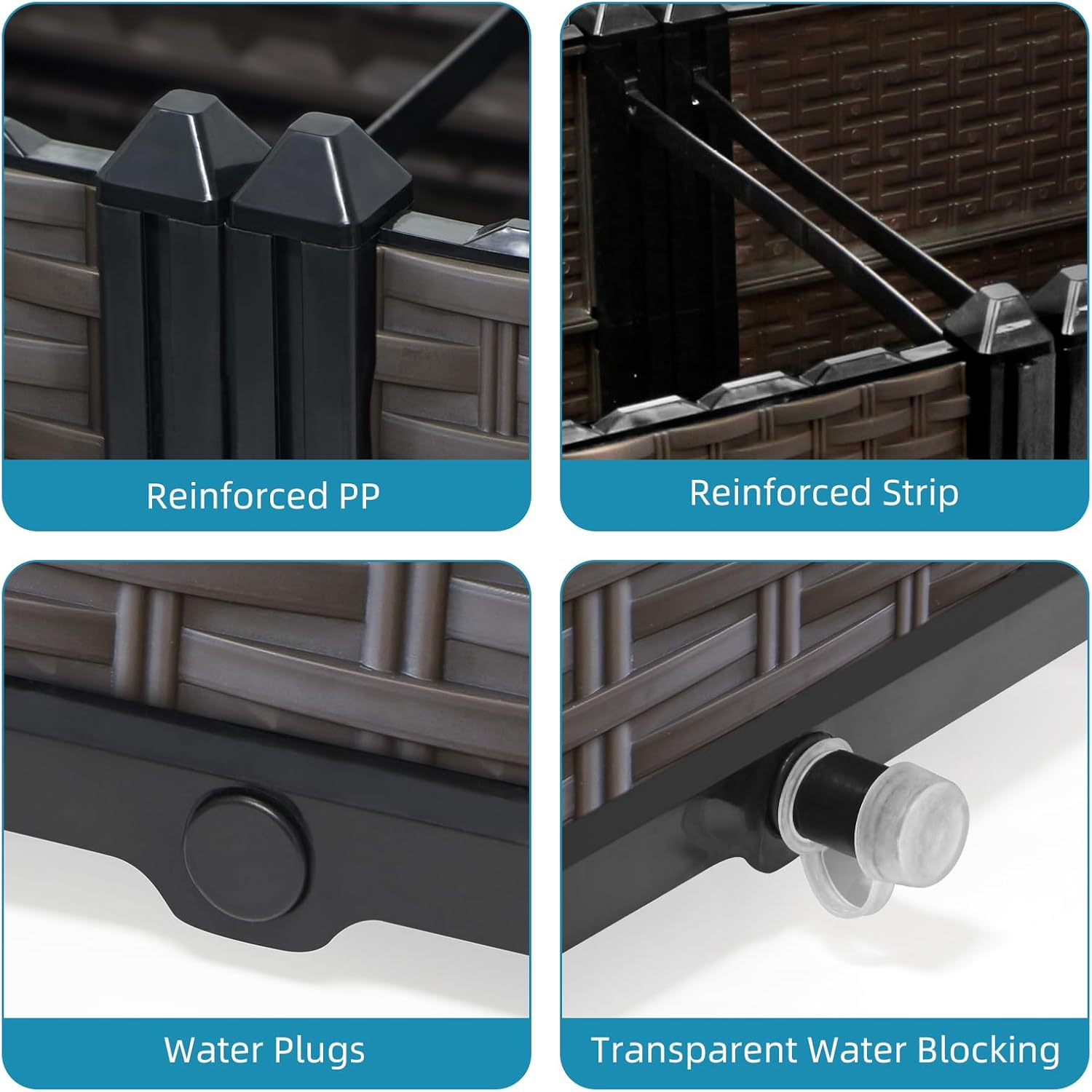Large Raised Planter Box 160X40X36Cm, Self Watering Garden Bed, Deep Elevated Planter with Rattan Pattern, Weather Resistant PP, Perfect for Patio Balcony Deck