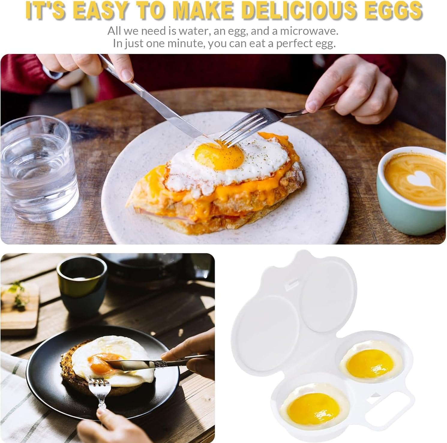 Wzenclave 1Pcs Microwave Egg Cooker Double Drain Poached Egg Cups Kitchen Essentials Food Grade Cooking Ware Microwaveable and Easy to Cook 2 Cavity Nonstick Poached Egg Maker with Lid image number 1