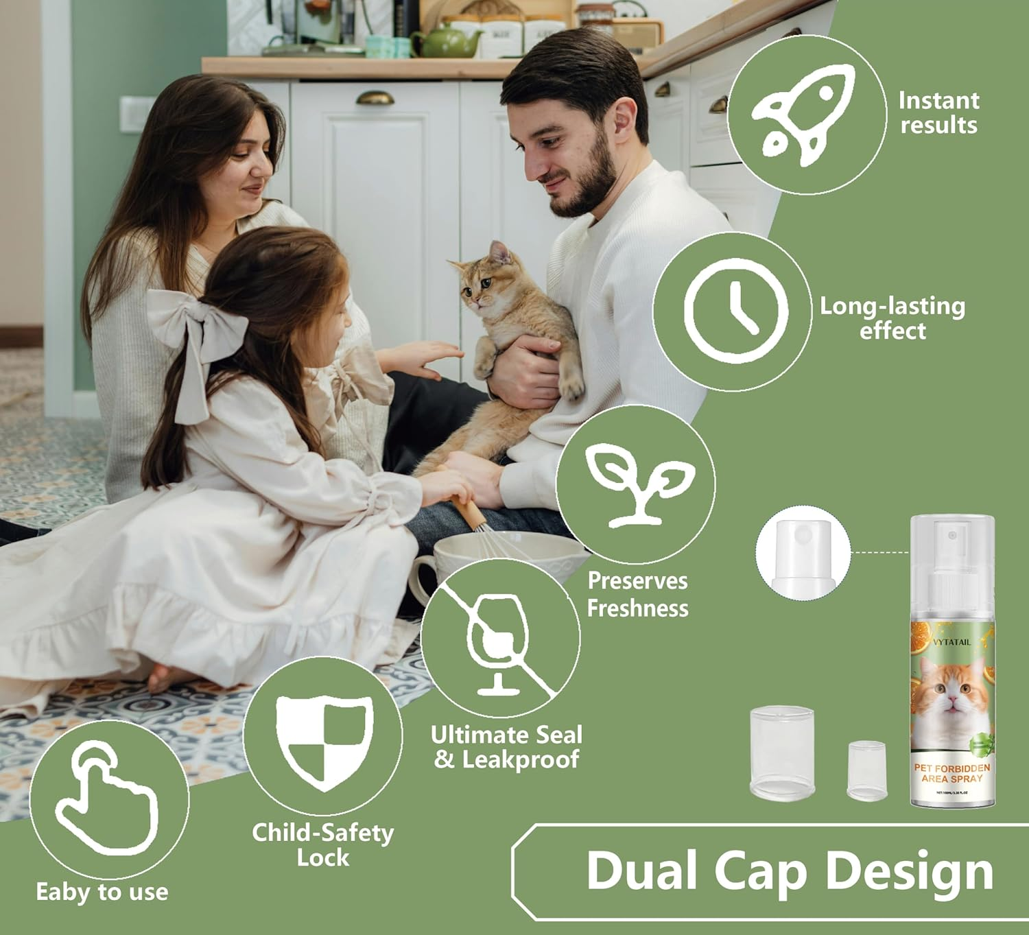 Cat Deterrent Spray 2 Pack- Natural Cat Spray Deterrent for Urine Marking & Scratching - Eco Friendly, Safe to Use around Children, Pets, Furniture and Fabric, Works Indoor & Outdoor（100Mlx2） 2