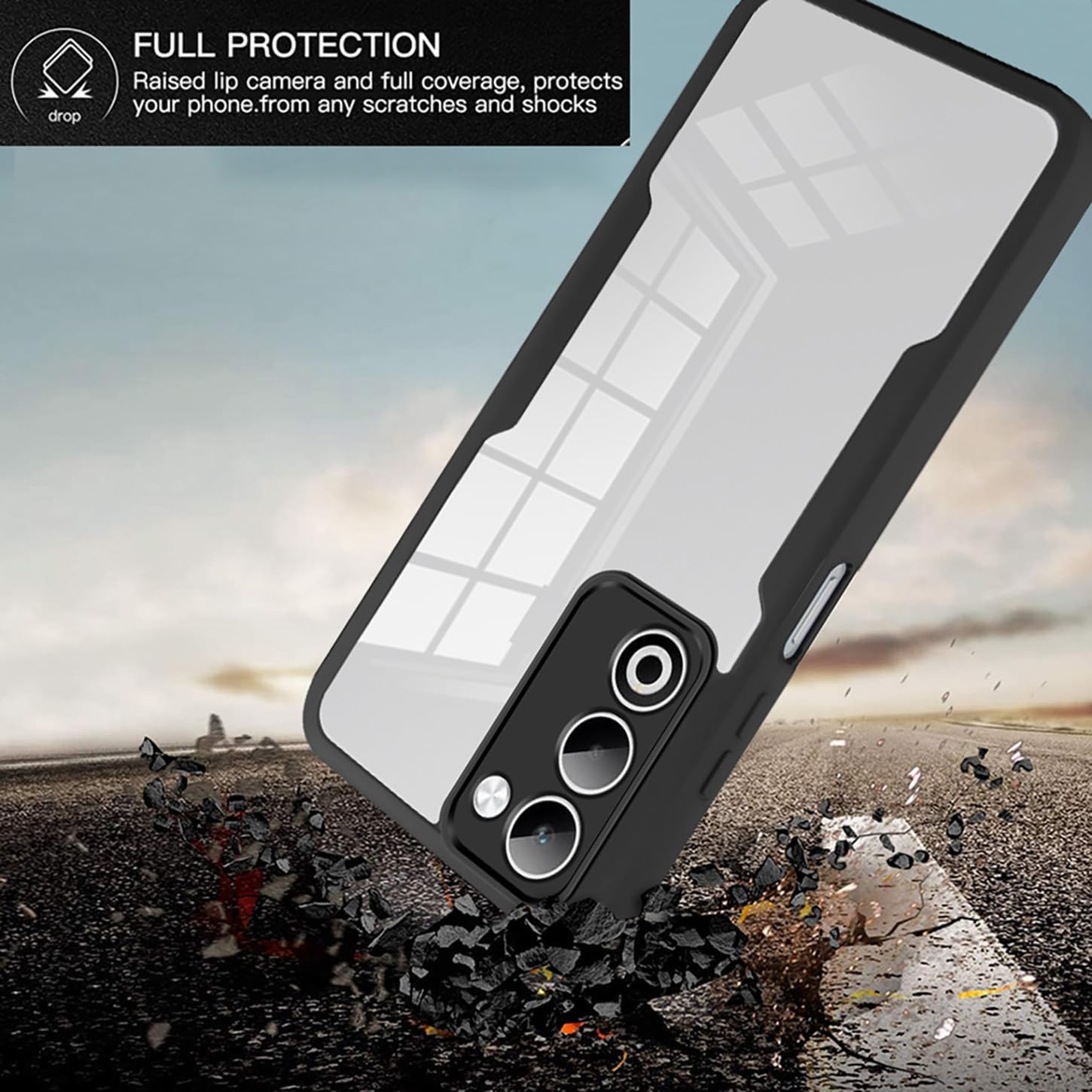 ILING Transparent Case for Oppo A5M / Oppo A5 5G/4G, 360 Degree Full Body Shockproof Protective Case with Built-In Screen Protector, Ultra Thin Hard PC Silicone TPU Mobile Phone Case (Black) - Pink image number 2