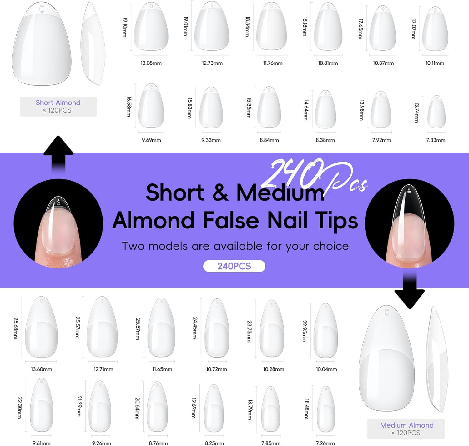 PEACECOLOR Gel Nail Kit, 240Pcs Short Medium Almond Nail Tips with U V Light 2PC Jelly Gel Polish Nail Glue Top Coat Stickers Rhinestones Easy Extension Set DIY Salon Gifts for Women image number 4