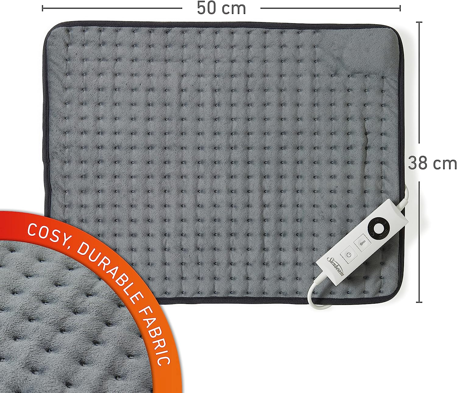 Sunbeam Multipurpose Electric Heating Pad XL |38X50Cm, Wide Coverage, 5 Heat Settings to Soothe Muscles, Fast Heat-Up, Consistent Temperature, Soft Washable Fabric, Wellness Product, Grey (HPM5100) image number 5