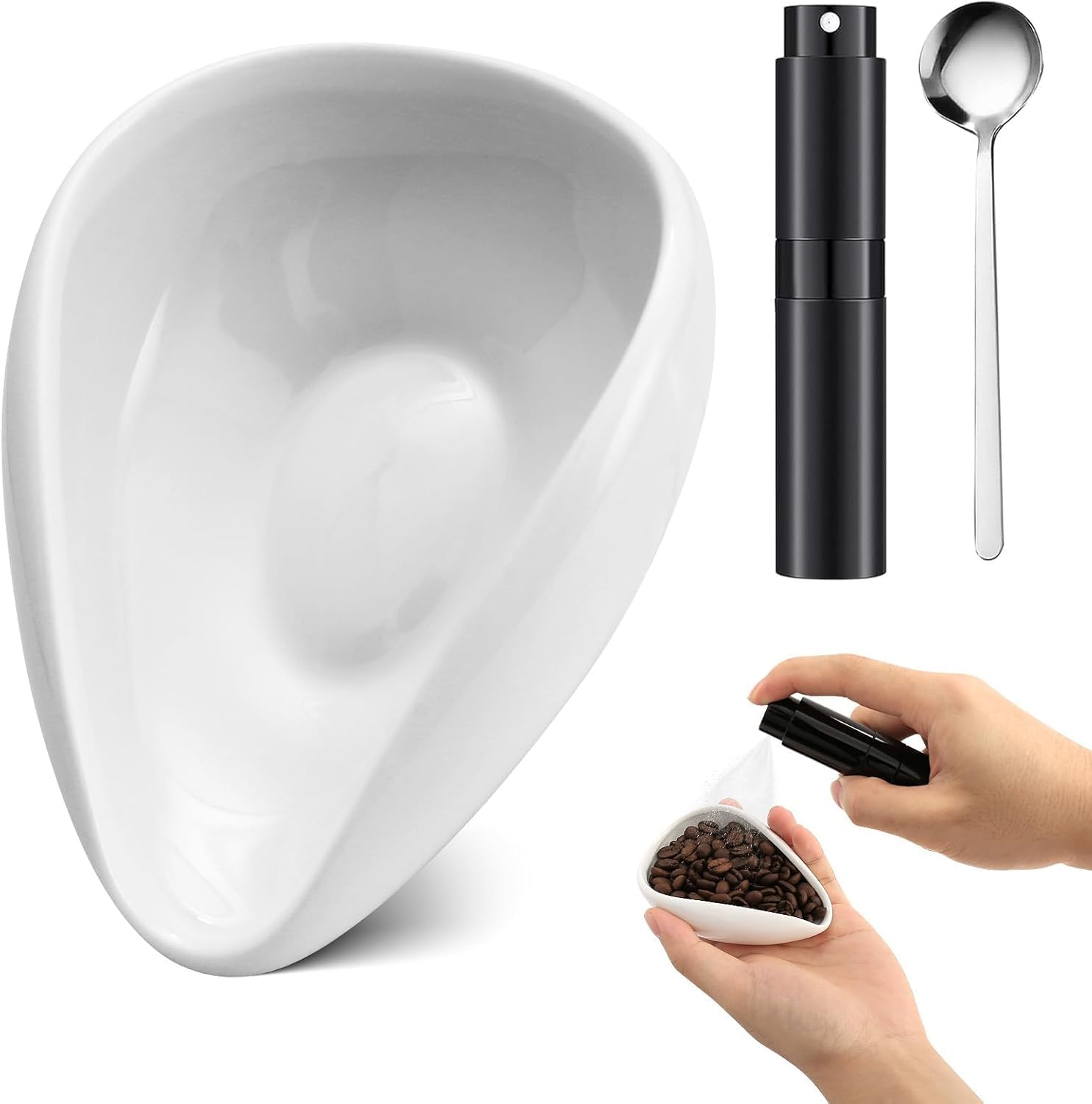 TNTAIAHL Coffee Bean Dosing Cup, Ceramic Measuring Cups and Spray Bottle Set for Espresso, Coffee Bean Container, Weigh Tray Is Coffee Bar Accessorie for Coffee Lovers (Black)